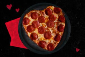 Image of heart-shaped pizza from Jet's Pizza.